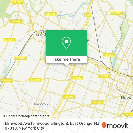 Mapa de Elmwood Ave (elmwood arlington), East Orange, NJ 07018