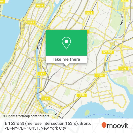 Mapa de E 163rd St (melrose intersection 163rd), Bronx, <B>NY< / B> 10451