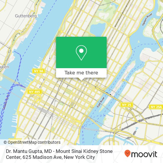 Mapa de Dr. Mantu Gupta, MD - Mount Sinai Kidney Stone Center, 625 Madison Ave