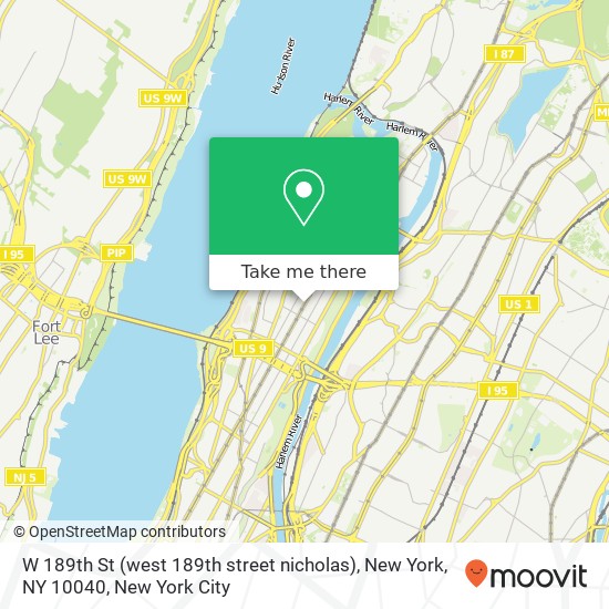 Mapa de W 189th St (west 189th street nicholas), New York, NY 10040