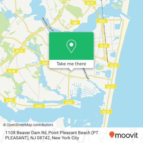 Mapa de 1108 Beaver Dam Rd, Point Pleasant Beach (PT PLEASANT), NJ 08742