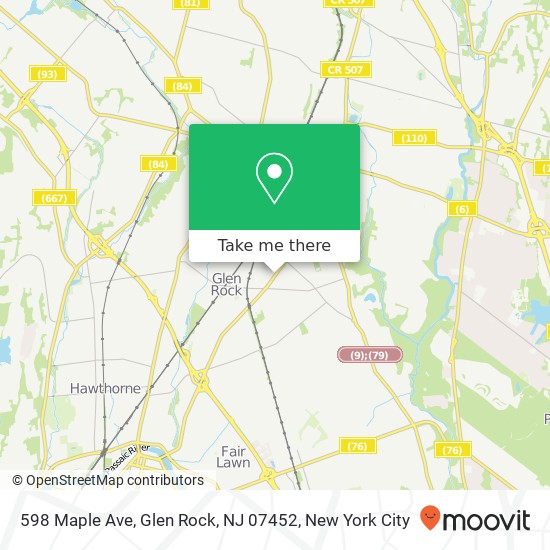 Mapa de 598 Maple Ave, Glen Rock, NJ 07452