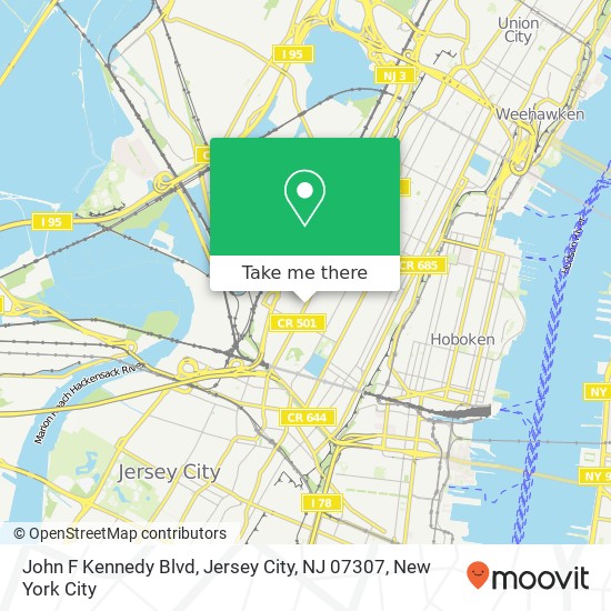 Mapa de John F Kennedy Blvd, Jersey City, NJ 07307