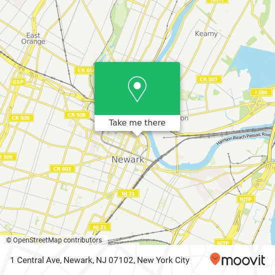 Mapa de 1 Central Ave, Newark, NJ 07102
