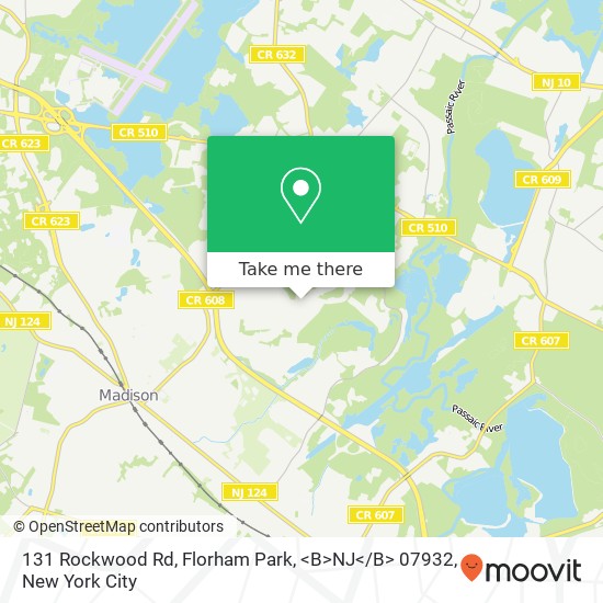 Mapa de 131 Rockwood Rd, Florham Park, <B>NJ< / B> 07932