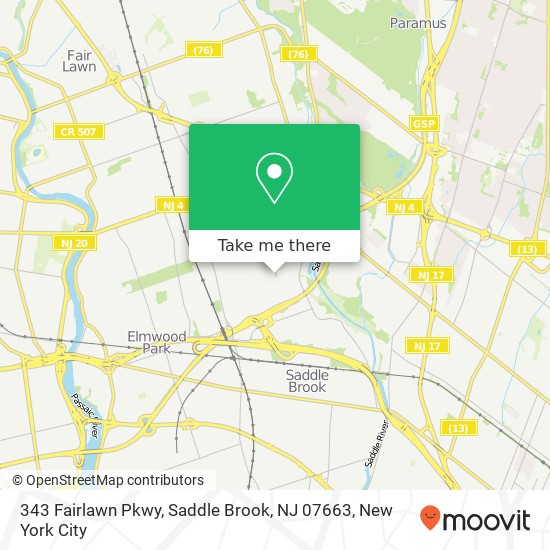 Mapa de 343 Fairlawn Pkwy, Saddle Brook, NJ 07663