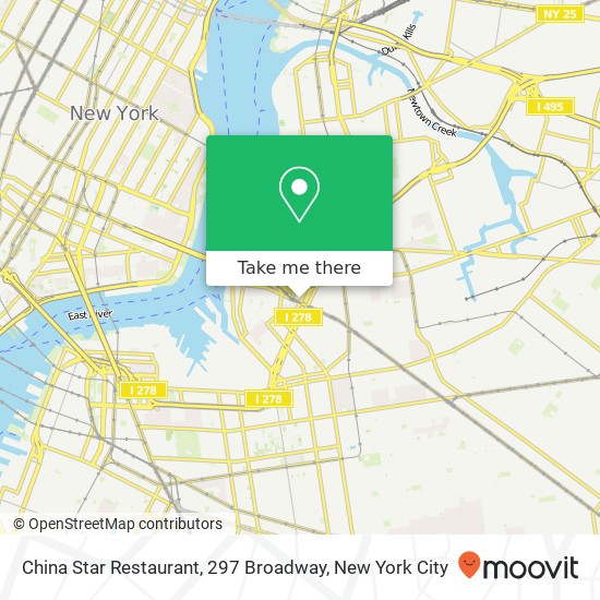 China Star Restaurant, 297 Broadway map