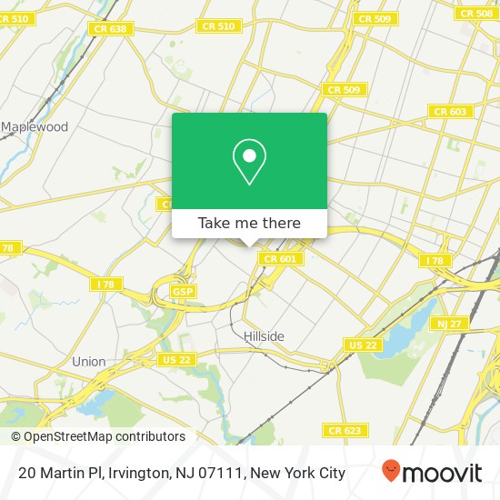 Mapa de 20 Martin Pl, Irvington, NJ 07111