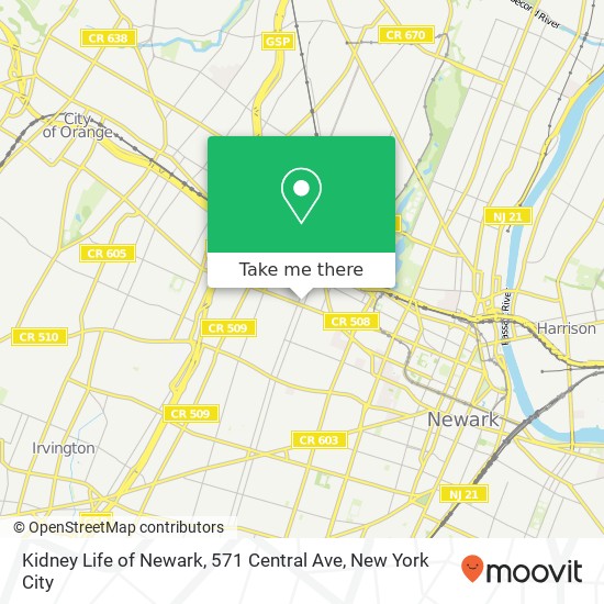 Mapa de Kidney Life of Newark, 571 Central Ave