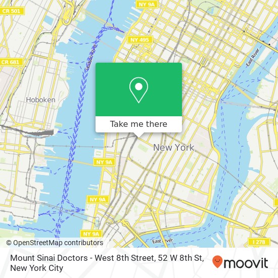 Mount Sinai Doctors - West 8th Street, 52 W 8th St map