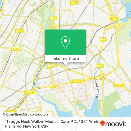 Mapa de Throggs Neck Walk-in Medical Care, P.C., 1381 White Plains Rd