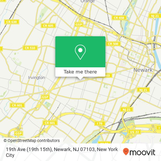 Mapa de 19th Ave (19th 15th), Newark, NJ 07103
