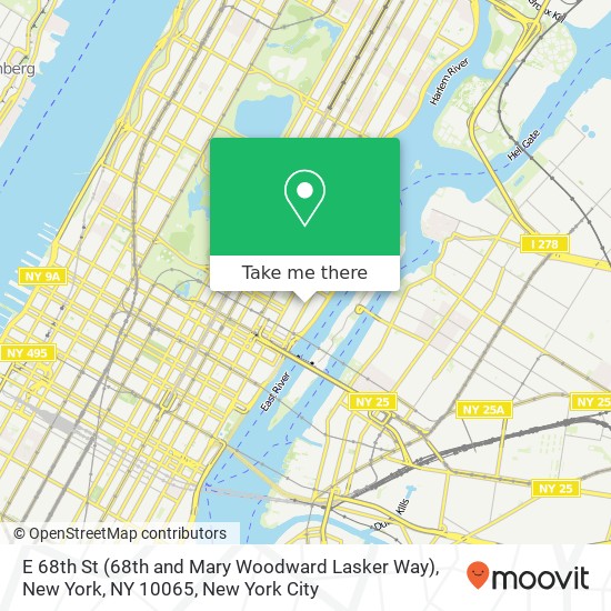 Mapa de E 68th St (68th and Mary Woodward Lasker Way), New York, NY 10065