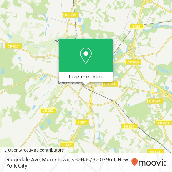 Mapa de Ridgedale Ave, Morristown, <B>NJ< / B> 07960