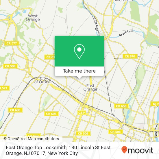 Mapa de East Orange Top Locksmith, 180 Lincoln St East Orange, NJ 07017