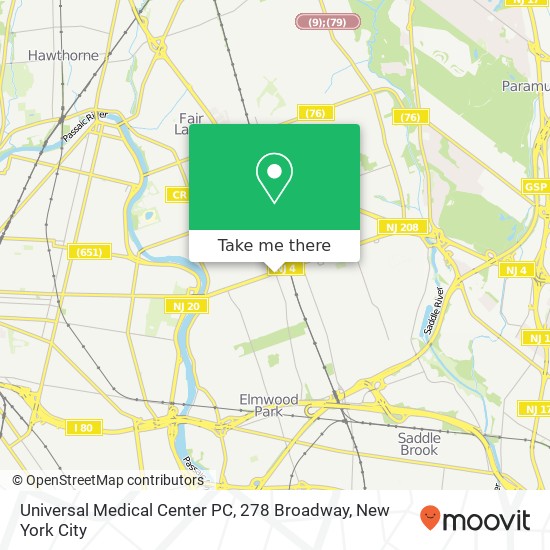Universal Medical Center PC, 278 Broadway map
