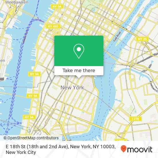 Mapa de E 18th St (18th and 2nd Ave), New York, NY 10003