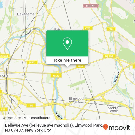 Bellevue Ave (bellevue ave magnolia), Elmwood Park, NJ 07407 map