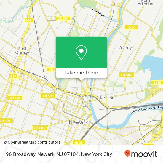 Mapa de 96 Broadway, Newark, NJ 07104