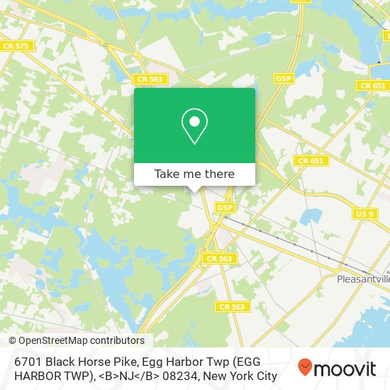 Mapa de 6701 Black Horse Pike, Egg Harbor Twp (EGG HARBOR TWP), <B>NJ< / B> 08234