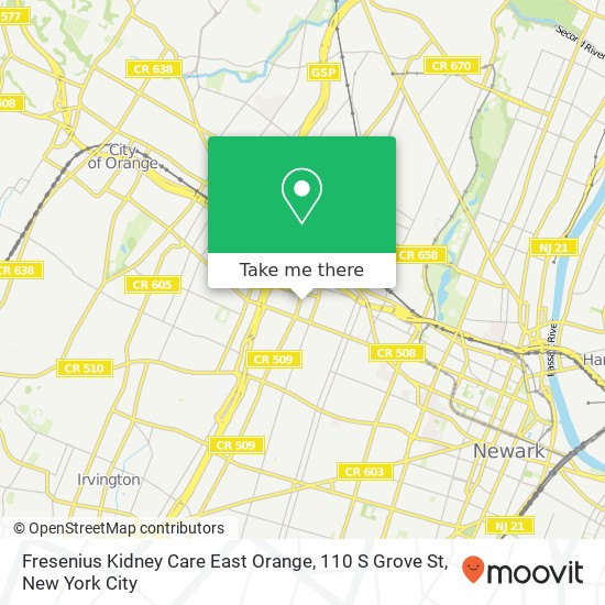 Mapa de Fresenius Kidney Care East Orange, 110 S Grove St