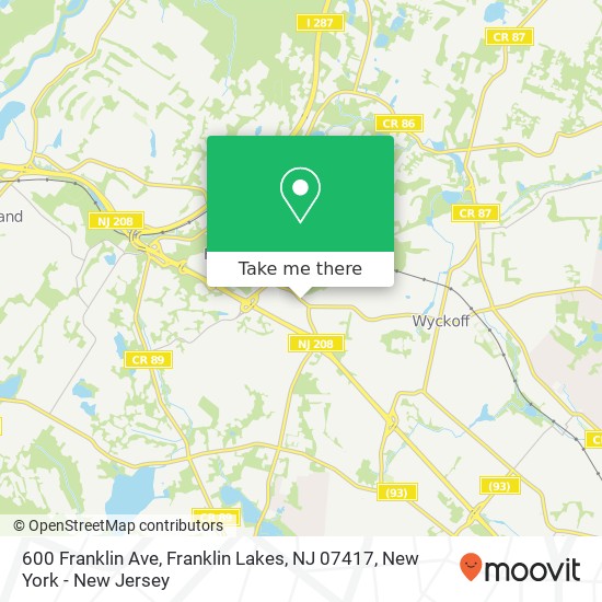 Mapa de 600 Franklin Ave, Franklin Lakes, NJ 07417