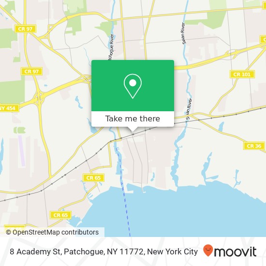 Mapa de 8 Academy St, Patchogue, NY 11772