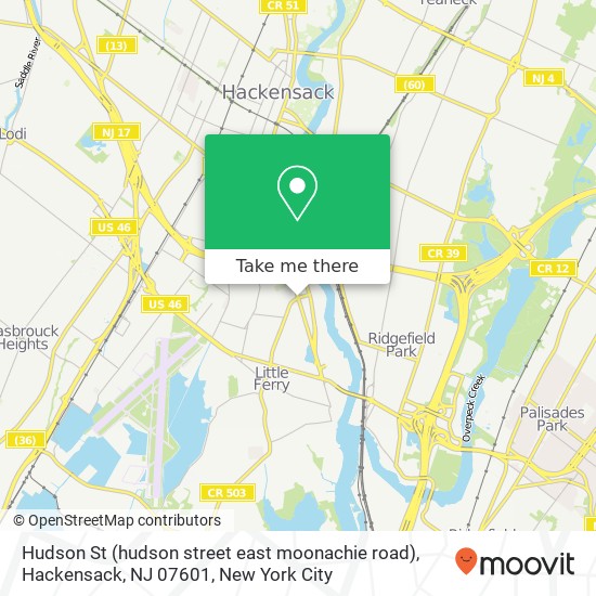 Mapa de Hudson St (hudson street east moonachie road), Hackensack, NJ 07601