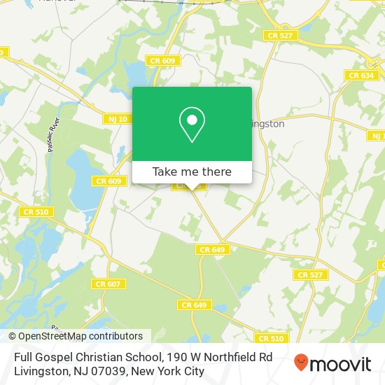 Mapa de Full Gospel Christian School, 190 W Northfield Rd Livingston, NJ 07039