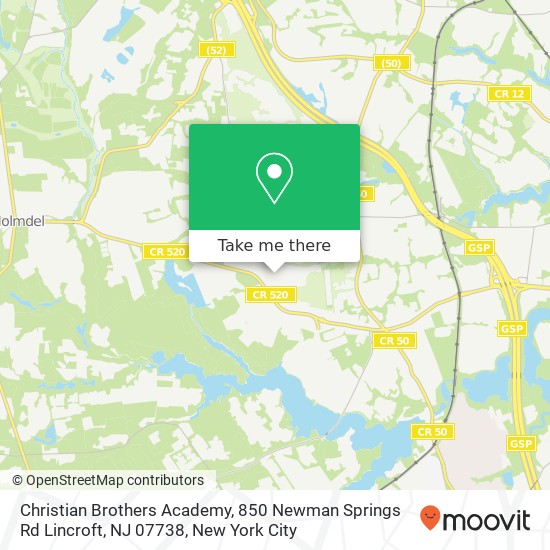 Mapa de Christian Brothers Academy, 850 Newman Springs Rd Lincroft, NJ 07738