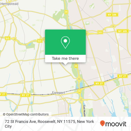 Mapa de 72 St Francis Ave, Roosevelt, NY 11575