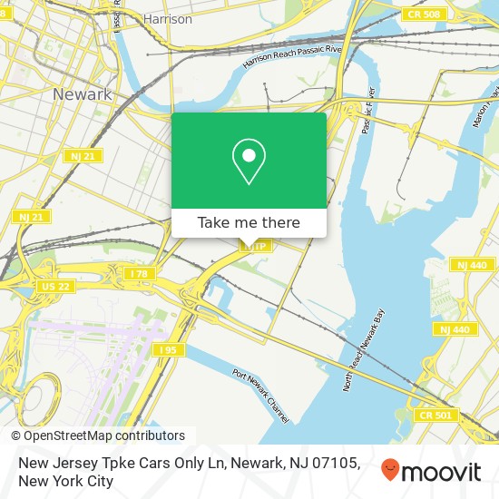 Mapa de New Jersey Tpke Cars Only Ln, Newark, NJ 07105