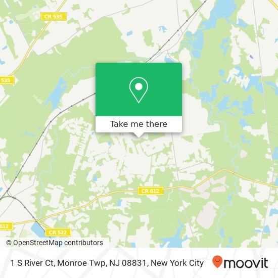 Mapa de 1 S River Ct, Monroe Twp, NJ 08831