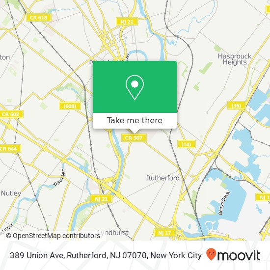 Mapa de 389 Union Ave, Rutherford, NJ 07070