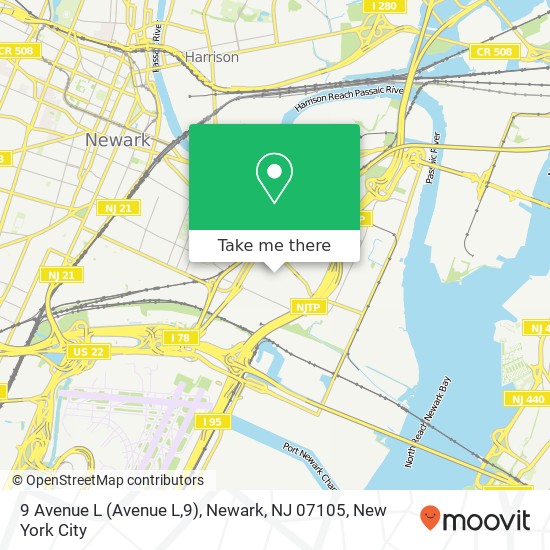 Mapa de 9 Avenue L (Avenue L,9), Newark, NJ 07105