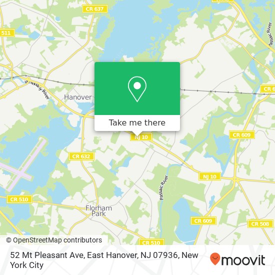 Mapa de 52 Mt Pleasant Ave, East Hanover, NJ 07936