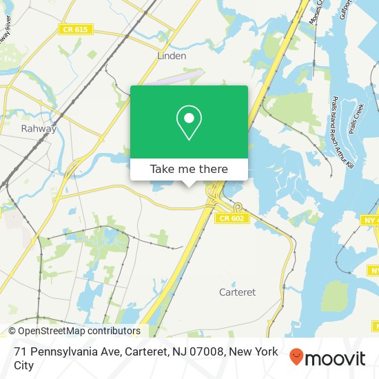 Mapa de 71 Pennsylvania Ave, Carteret, NJ 07008