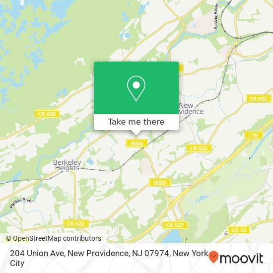 Mapa de 204 Union Ave, New Providence, NJ 07974