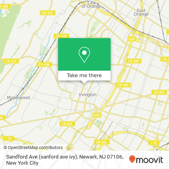 Sandford Ave (sanford ave ivy), Newark, NJ 07106 map