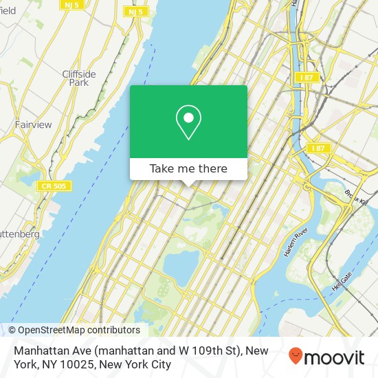Mapa de Manhattan Ave (manhattan and W 109th St), New York, NY 10025