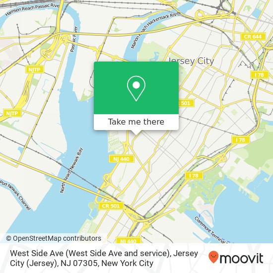West Side Ave (West Side Ave and service), Jersey City (Jersey), NJ 07305 map