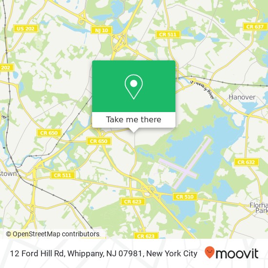 Mapa de 12 Ford Hill Rd, Whippany, NJ 07981