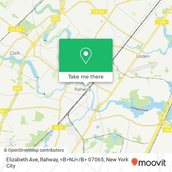 Mapa de Elizabeth Ave, Rahway, <B>NJ< / B> 07065