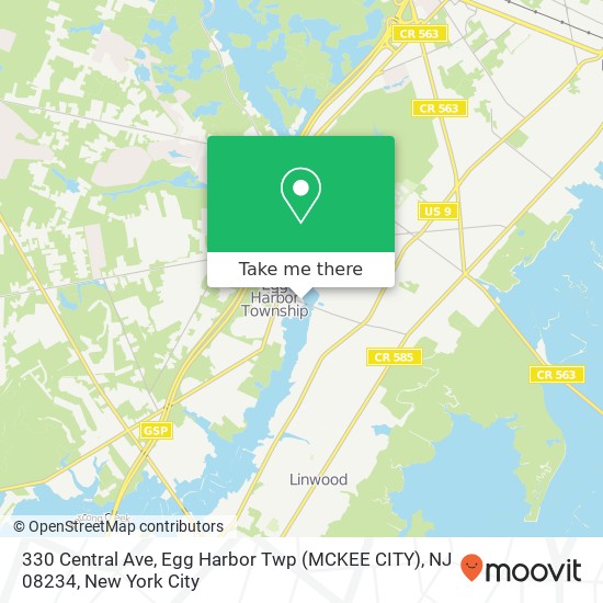 Mapa de 330 Central Ave, Egg Harbor Twp (MCKEE CITY), NJ 08234