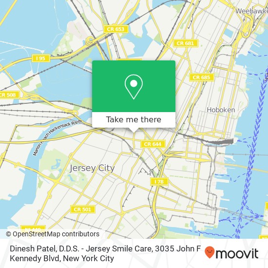 Mapa de Dinesh Patel, D.D.S. - Jersey Smile Care, 3035 John F Kennedy Blvd