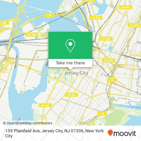 Mapa de 109 Plainfield Ave, Jersey City, NJ 07306