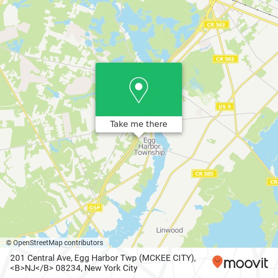 Mapa de 201 Central Ave, Egg Harbor Twp (MCKEE CITY), <B>NJ< / B> 08234