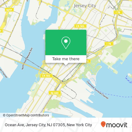 Mapa de Ocean Ave, Jersey City, NJ 07305