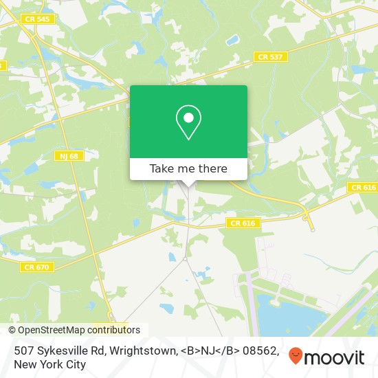 Mapa de 507 Sykesville Rd, Wrightstown, <B>NJ< / B> 08562