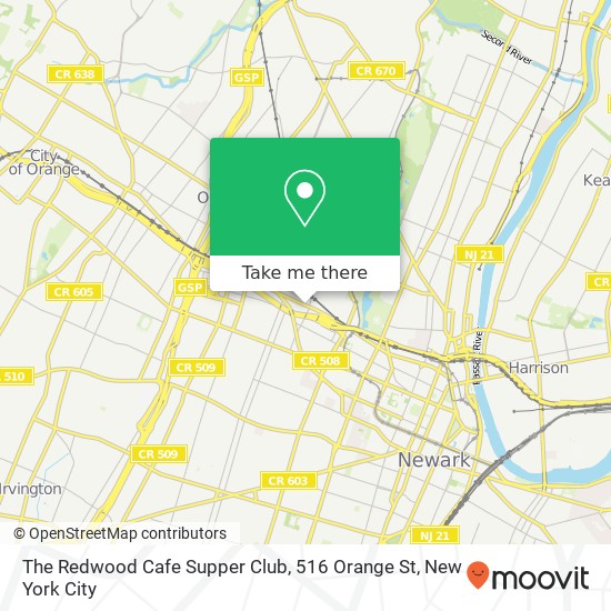 Mapa de The Redwood Cafe Supper Club, 516 Orange St